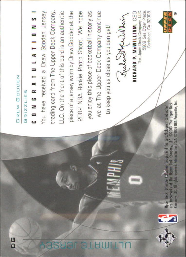 2002-03 Ultimate Collection Jerseys Silver #DG Drew Gooden back image