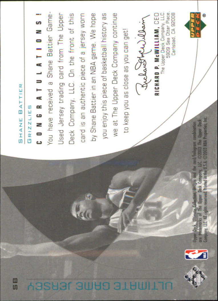 2002-03 Ultimate Collection Jerseys Silver #SB Shane Battier back image