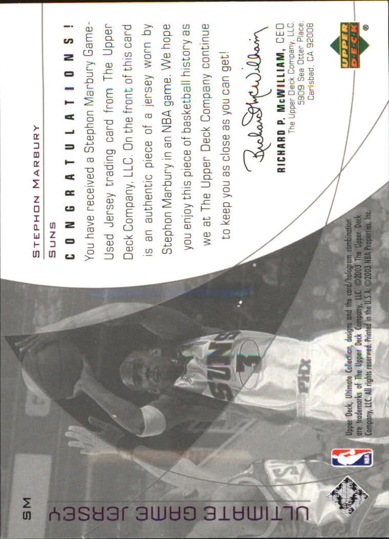 2002-03 Ultimate Collection Jerseys Silver #SM Stephon Marbury back image