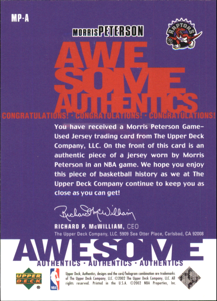 2002-03 UD Authentics Awesome Authentics #MPA Morris Peterson back image