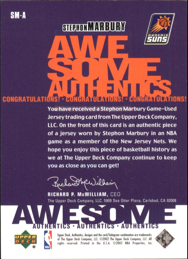 2002-03 UD Authentics Awesome Authentics #SMA Stephon Marbury back image
