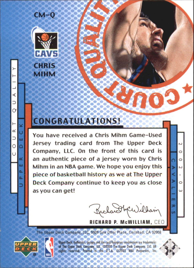 2002-03 UD Authentics Court Quality #CMQ Chris Mihm back image