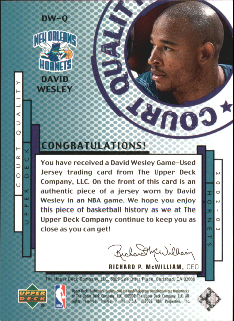 2002-03 UD Authentics Court Quality #DWQ David Wesley back image