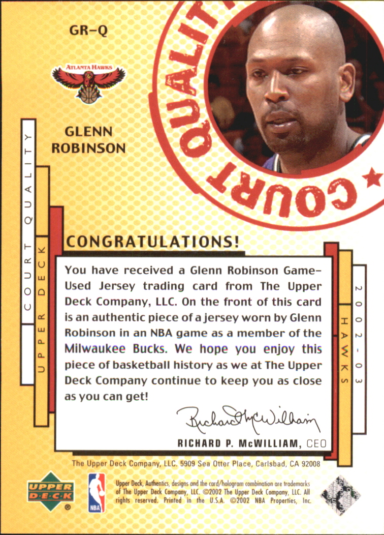2002-03 UD Authentics Court Quality #GRQ Glenn Robinson back image