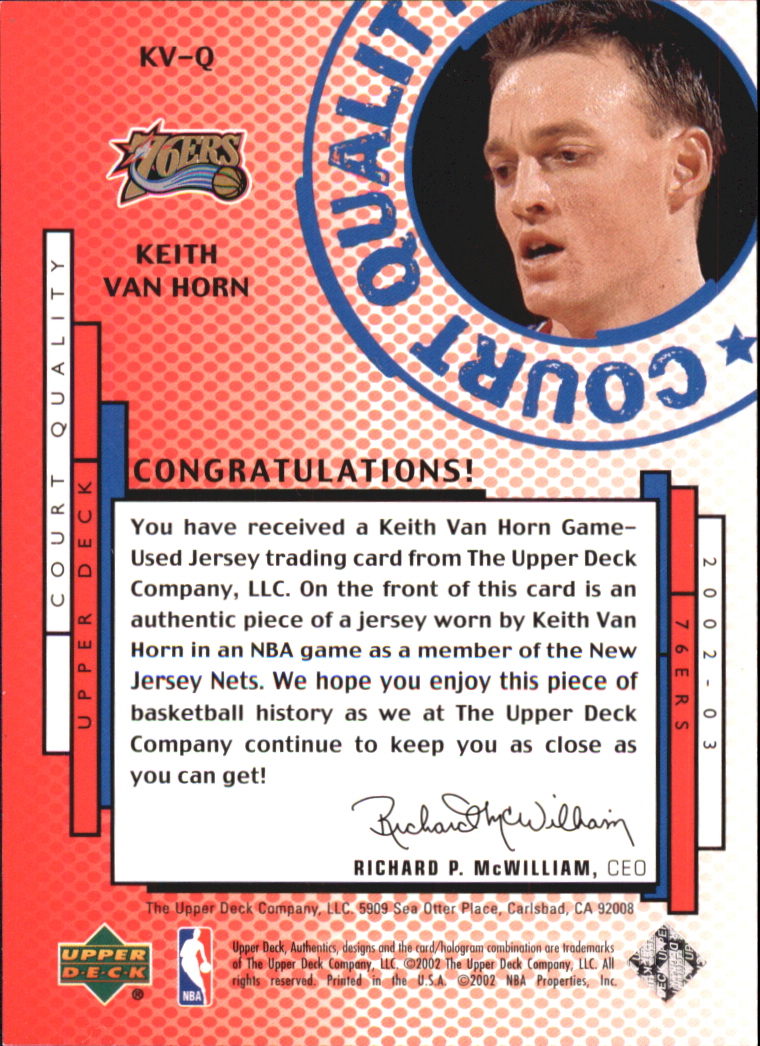 2002-03 UD Authentics Court Quality #KVQ Keith Van Horn back image