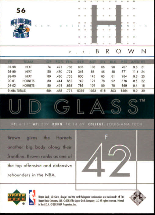 2002-03 UD Glass #56 P.J. Brown back image