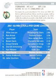 2002-03 Topps Ten #58 Paul Pierce back image