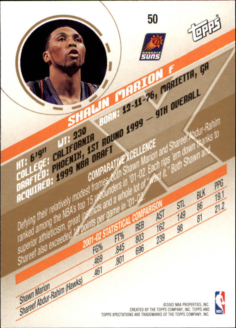 2002-03 Topps Xpectations #50 Shawn Marion back image