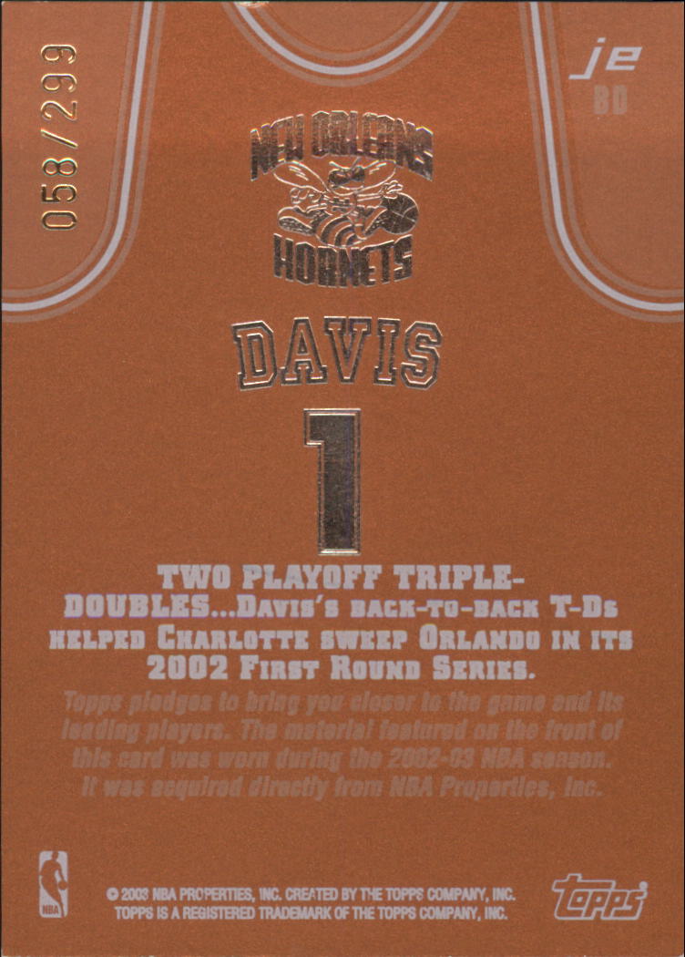 2002-03 Topps Jersey Edition Copper #JEBD Baron Davis R back image