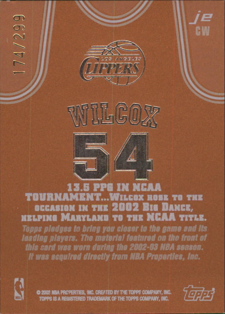 2002-03 Topps Jersey Edition Copper #JECW Chris Wilcox R ERR back image