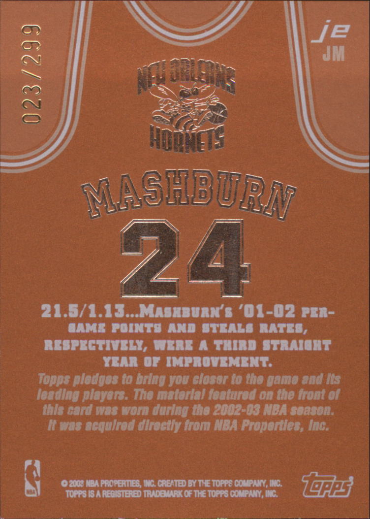 2002-03 Topps Jersey Edition Copper #JEJM Jamal Mashburn R back image