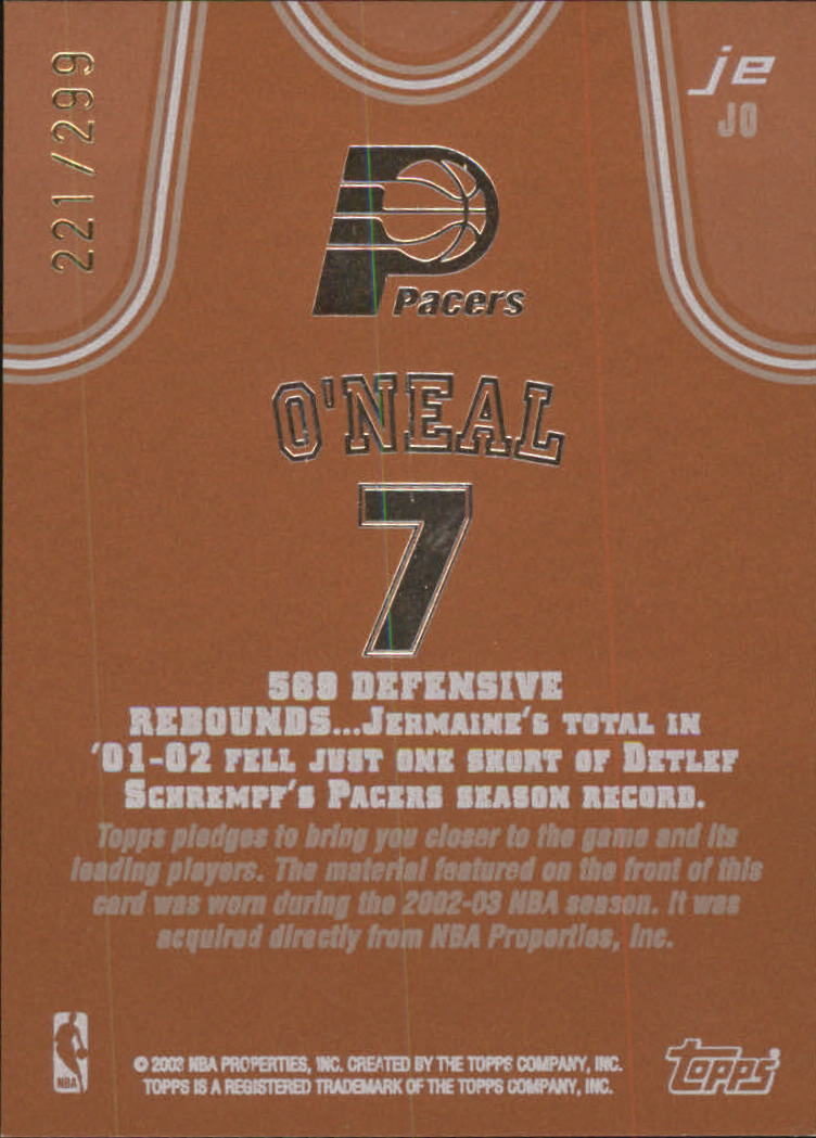 2002-03 Topps Jersey Edition Copper #JEJO Jermaine O'Neal R back image