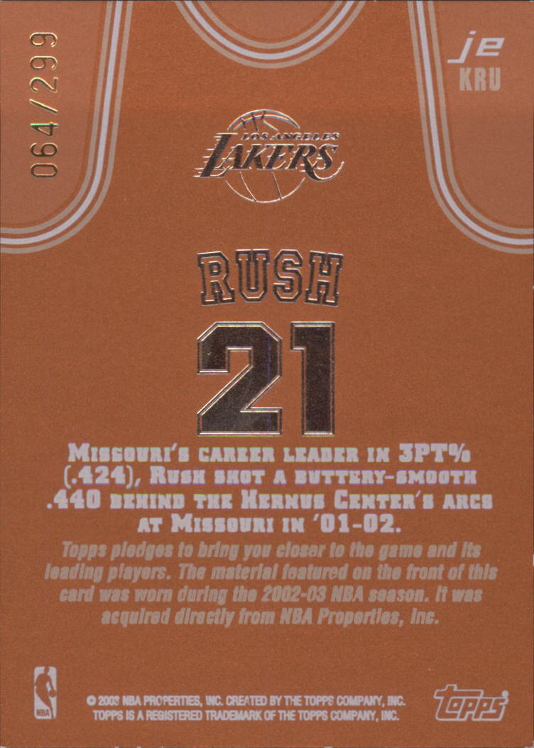 2002-03 Topps Jersey Edition Copper #JEKRU Kareem Rush H back image