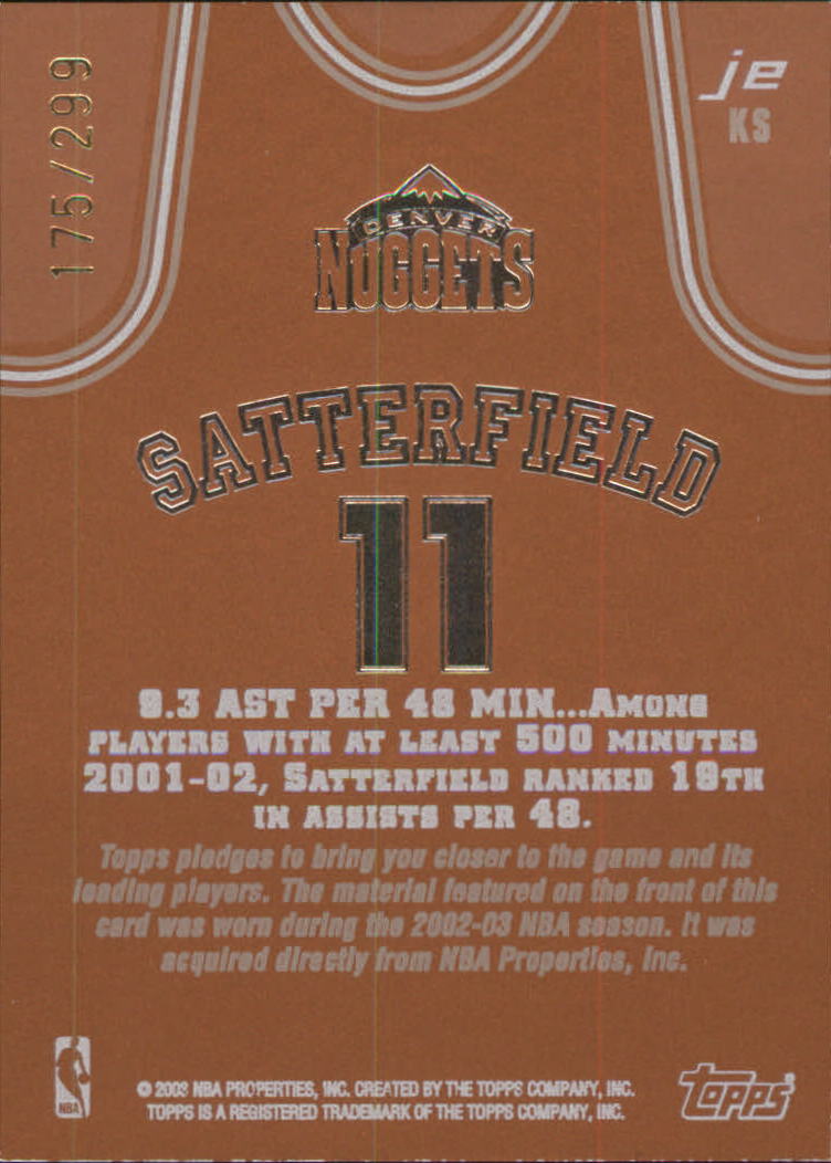 2002-03 Topps Jersey Edition Copper #JEKS Kenny Satterfield R back image