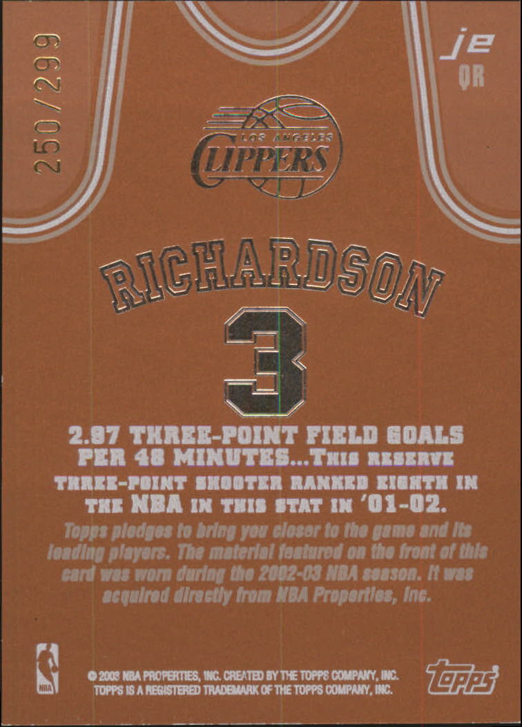 2002-03 Topps Jersey Edition Copper #JEQR Quentin Richardson R back image