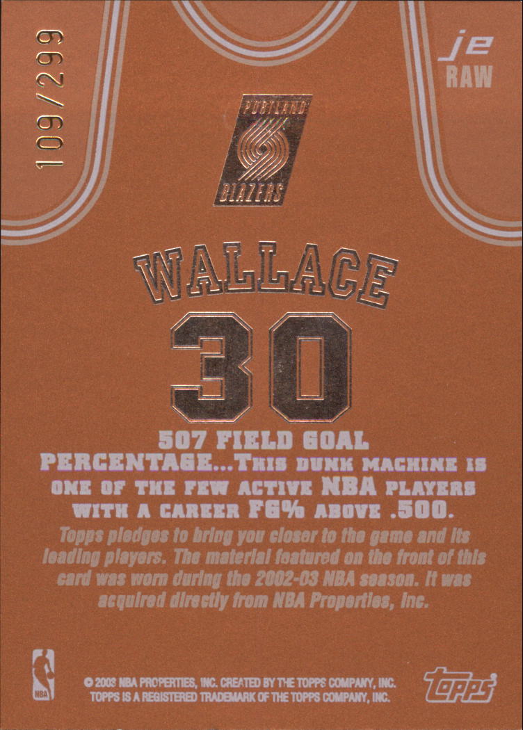 2002-03 Topps Jersey Edition Copper #JERAW Rasheed Wallace R back image
