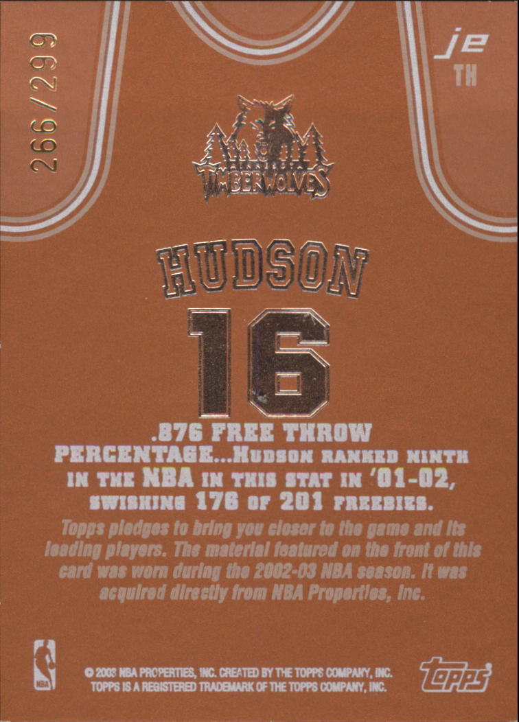 2002-03 Topps Jersey Edition Copper #JETH Troy Hudson R back image