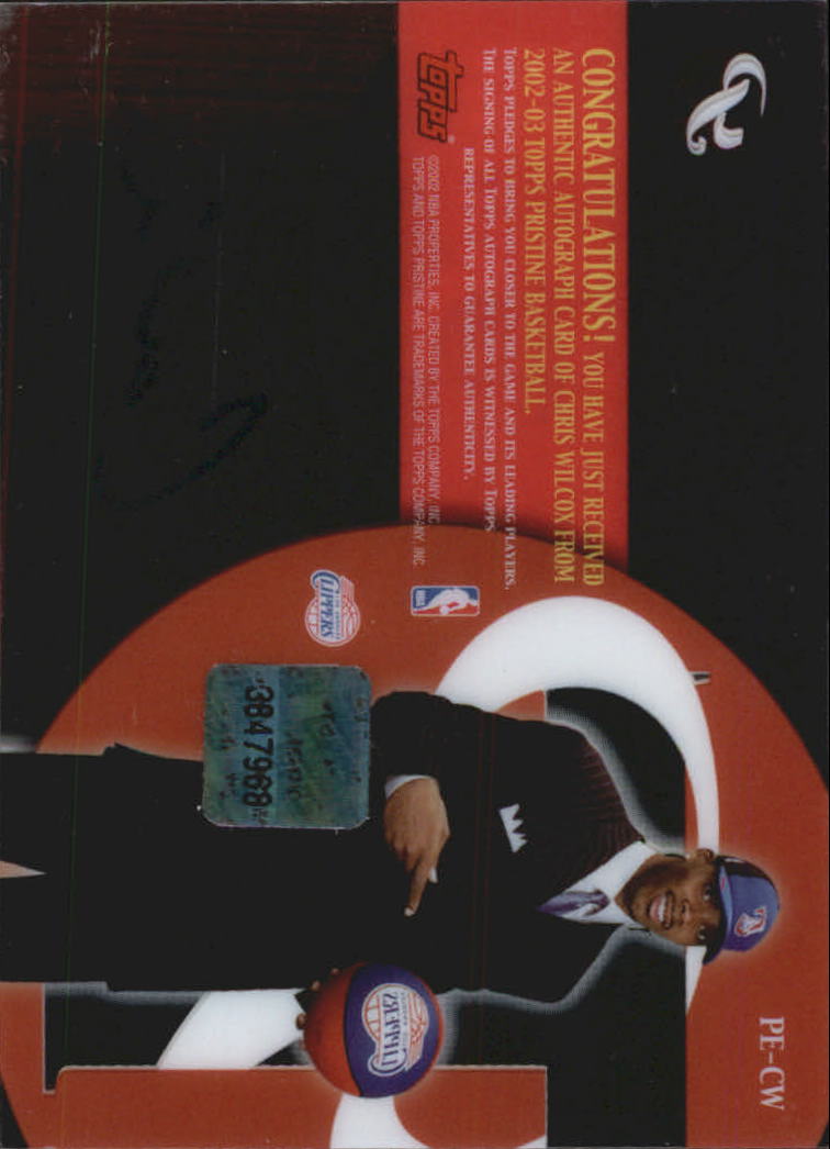 2002-03 Topps Pristine Personal Endorsements #PECW Chris Wilcox back image