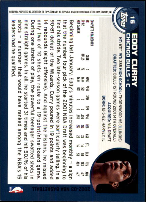 2002-03 Topps #16 Eddy Curry back image