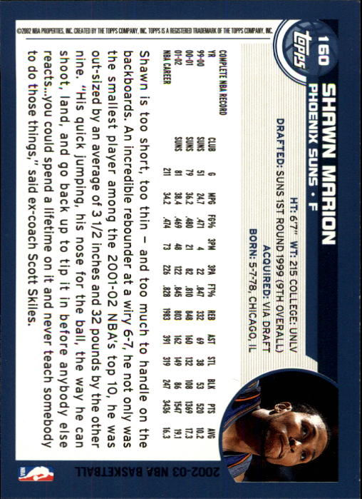 2002-03 Topps #160 Shawn Marion back image