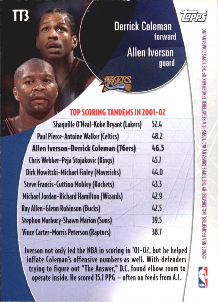 2002-03 Topps Top Tandems #TT3 Derrick Coleman/Allen Iverson back image