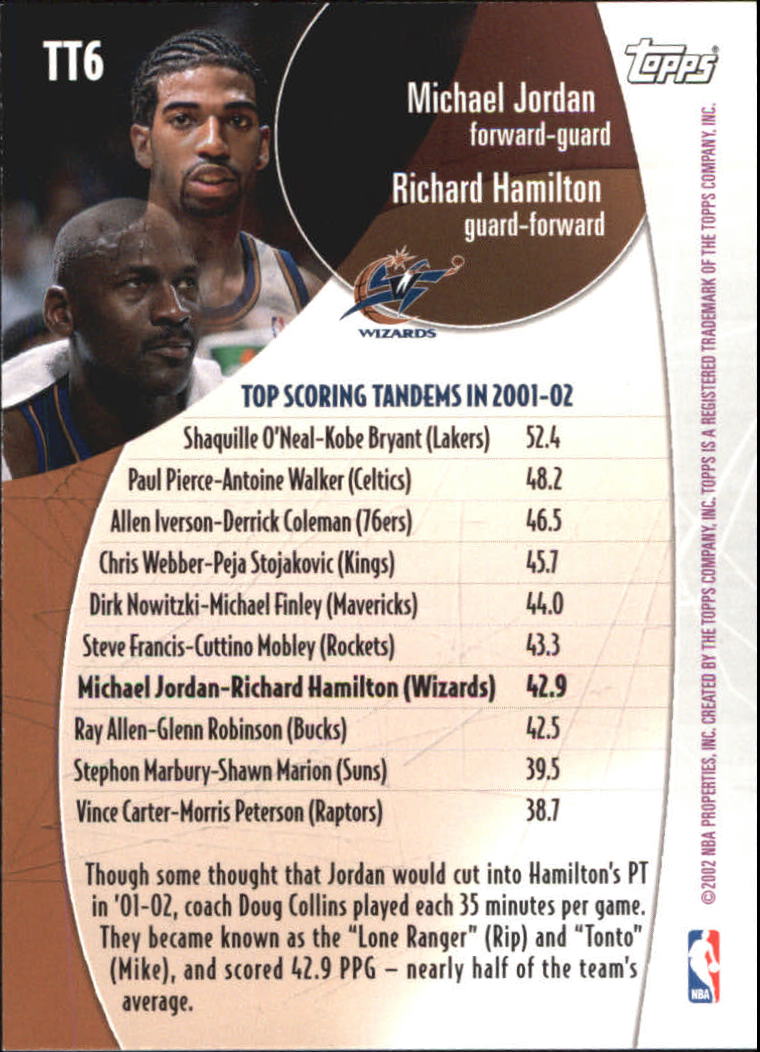 2002-03 Topps Top Tandems #TT6 Michael Jordan/Richard Hamilton back image
