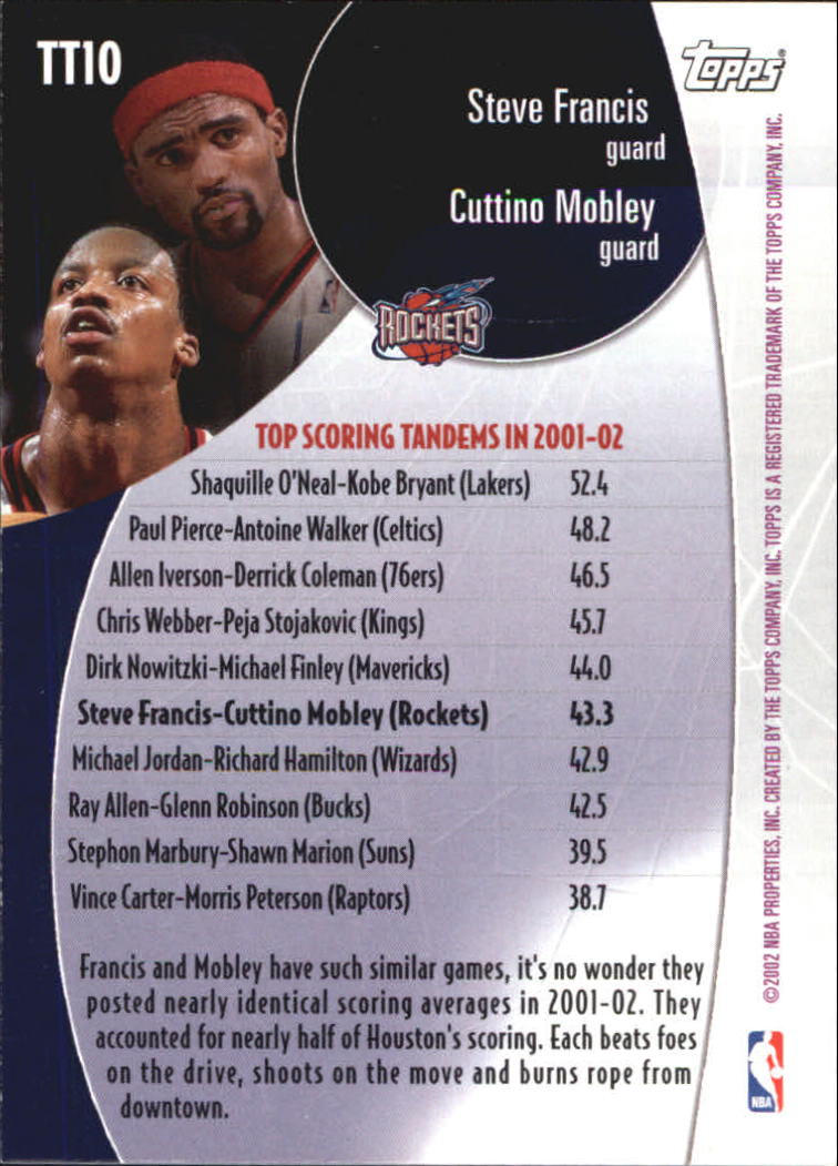 2002-03 Topps Top Tandems #TT10 Steve Francis/Cuttino Mobley back image
