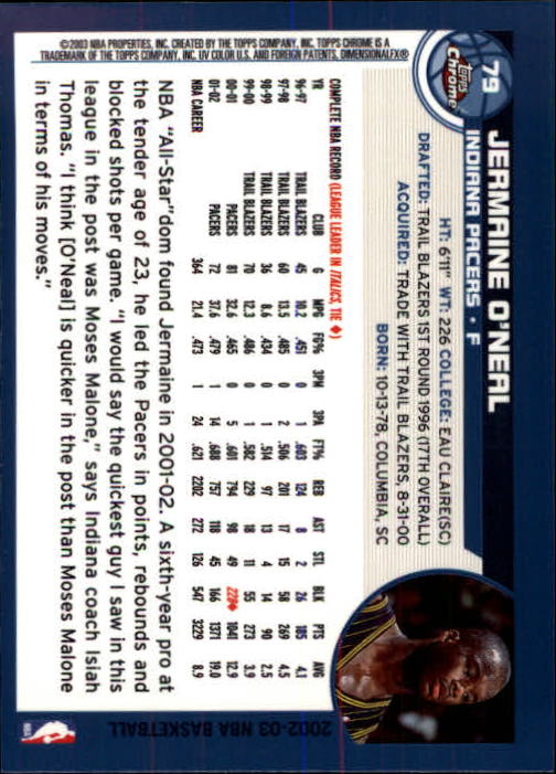 2002-03 Topps Chrome #79 Jermaine O'Neal back image