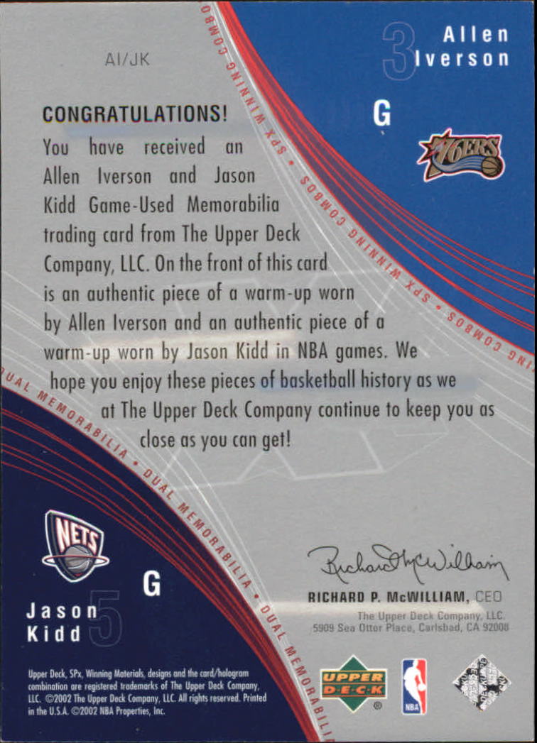 2002-03 SPx Winning Combos #AIJK Allen Iverson SP/Jason Kidd back image