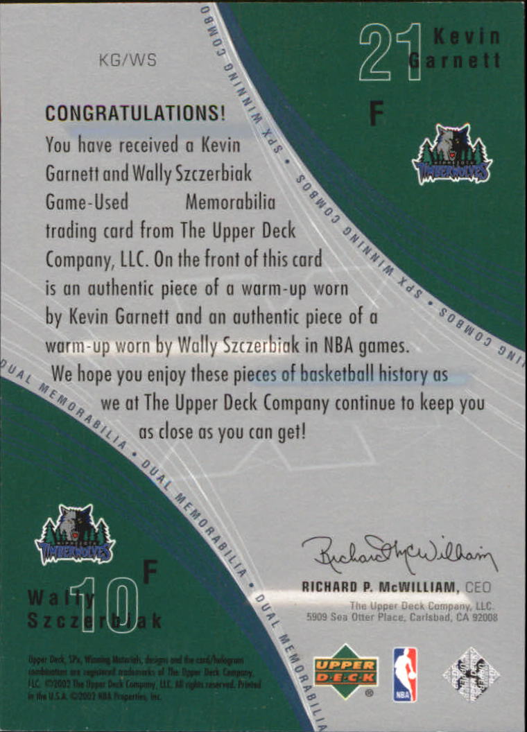 2002-03 SPx Winning Combos #KGWS Kevin Garnett/Wally Szczerbiak back image