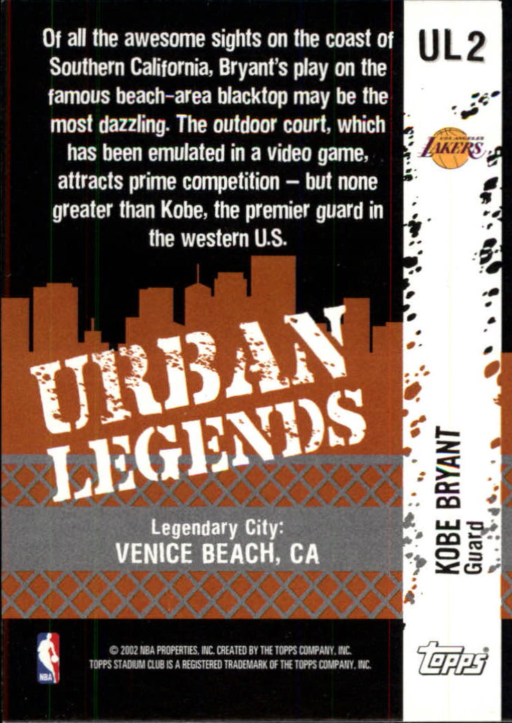 2002-03 Stadium Club Urban Legends #UL2 Kobe Bryant back image