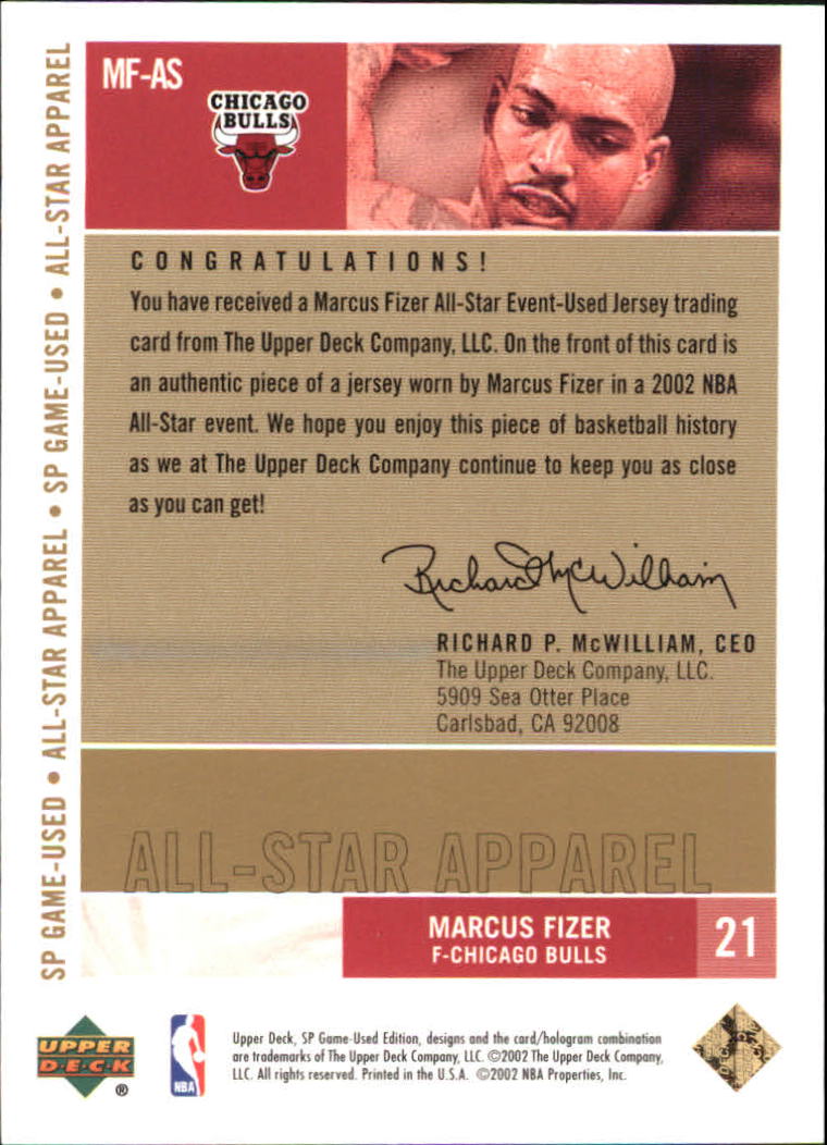2002-03 SP Game Used All-Star Apparel Gold #MFAS Marcus Fizer back image