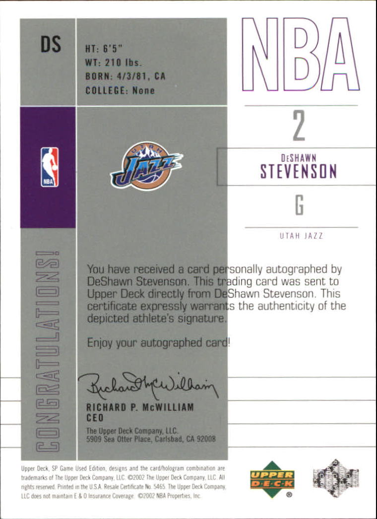 2002-03 SP Game Used SIGnificance #DS DeShawn Stevenson back image