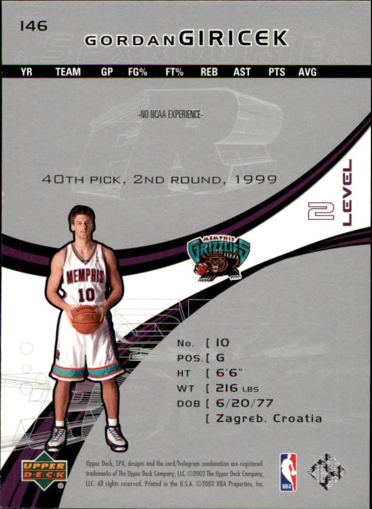 2002-03 SPx #146 Gordan Giricek RC back image