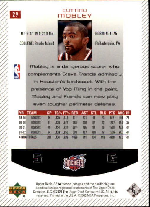 2002-03 SP Authentic #29 Cuttino Mobley back image
