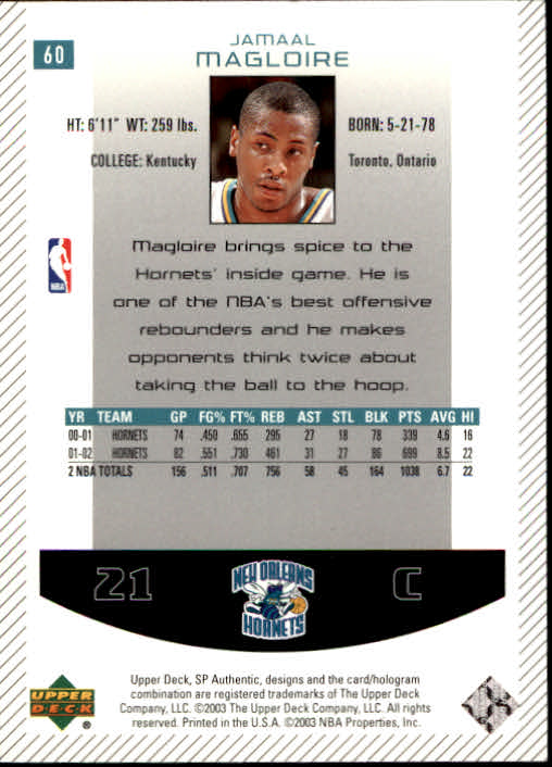 2002-03 SP Authentic #60 Jamaal Magloire back image