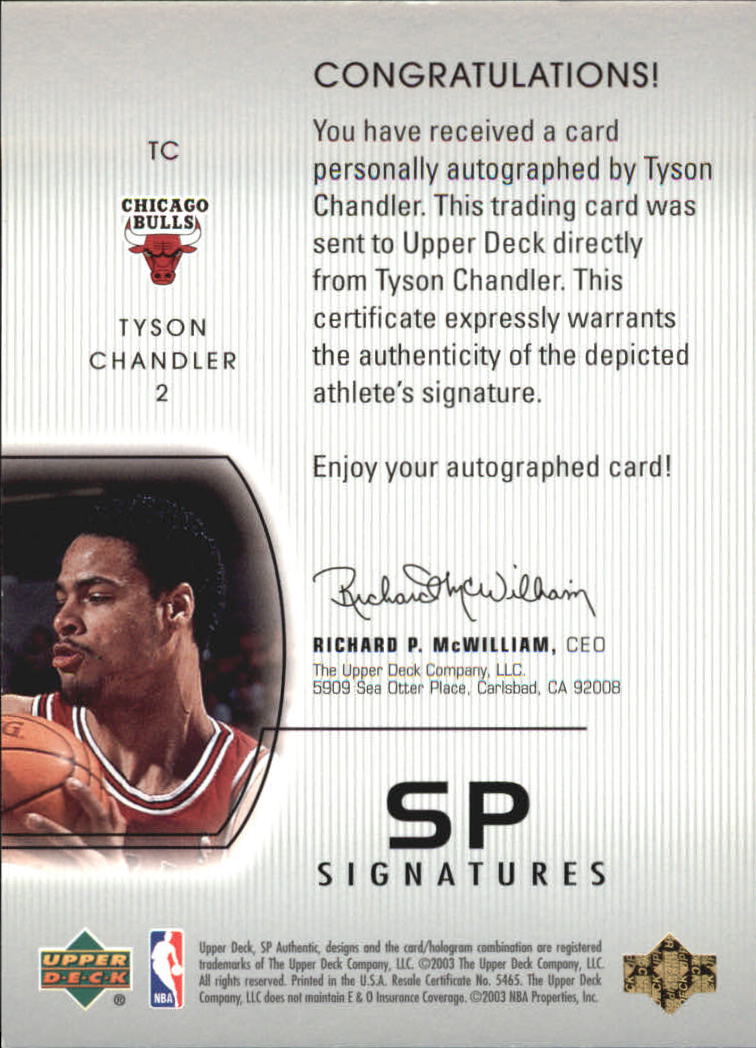 2002-03 SP Authentic SP Signatures #TC Tyson Chandler back image