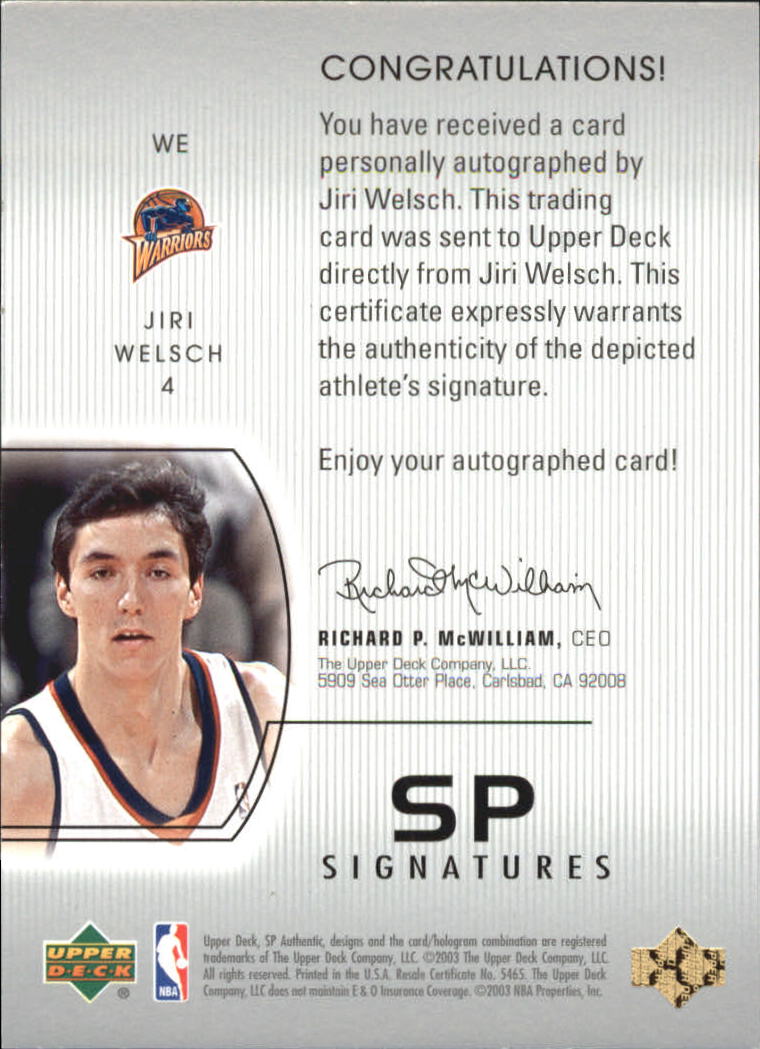 2002-03 SP Authentic SP Signatures #WE Jiri Welsch back image