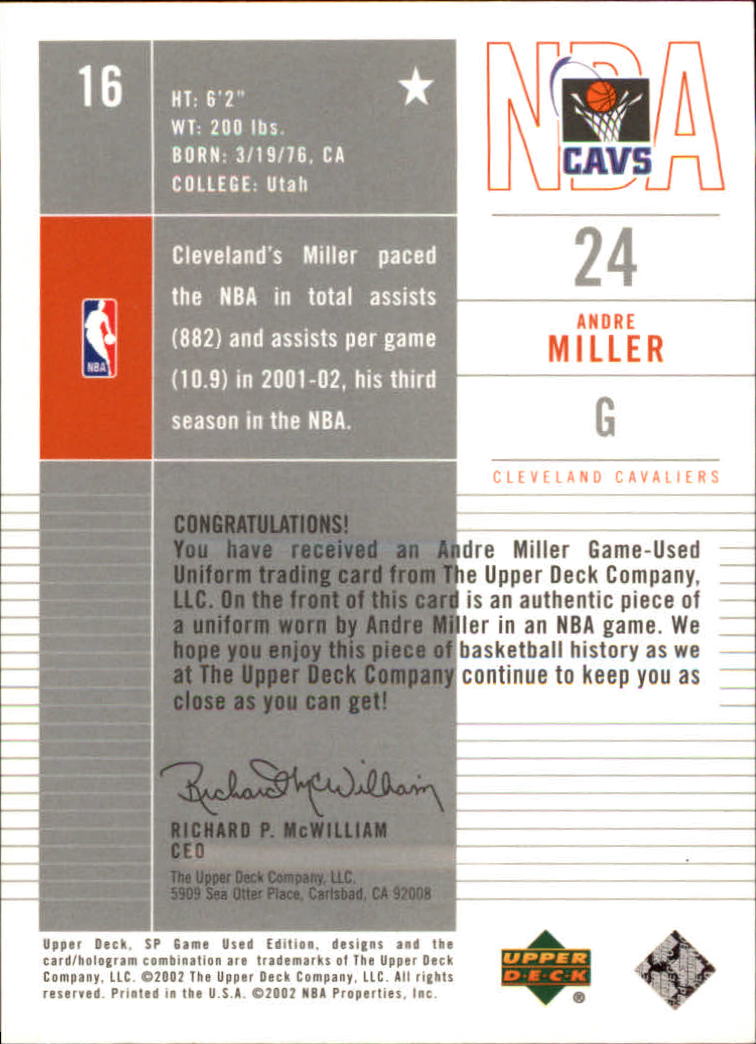 2002-03 SP Game Used #16 Andre Miller JSY back image