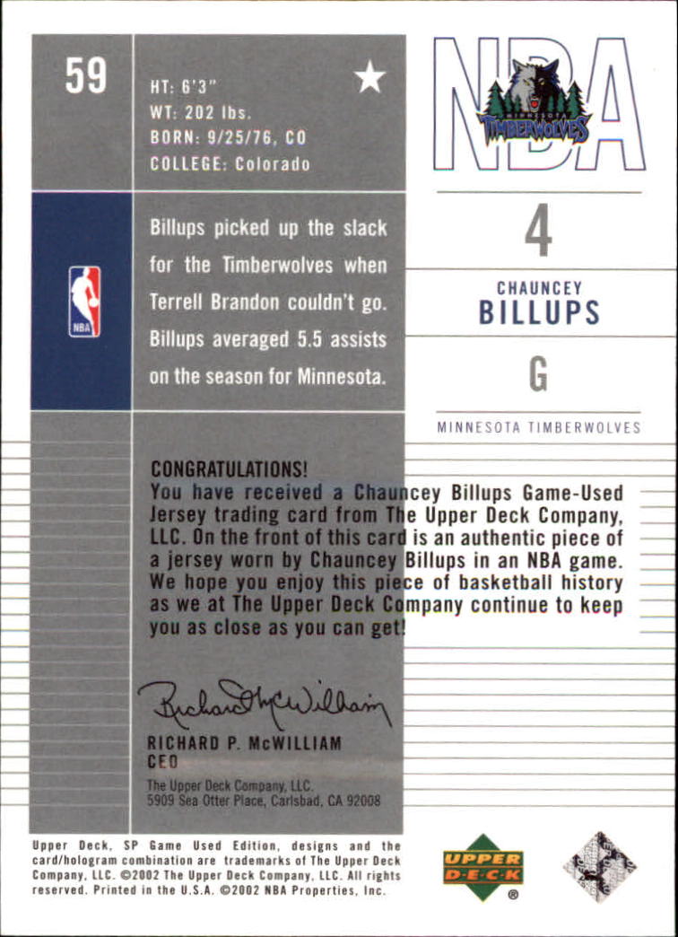 2002-03 SP Game Used #59 Chauncey Billups JSY back image