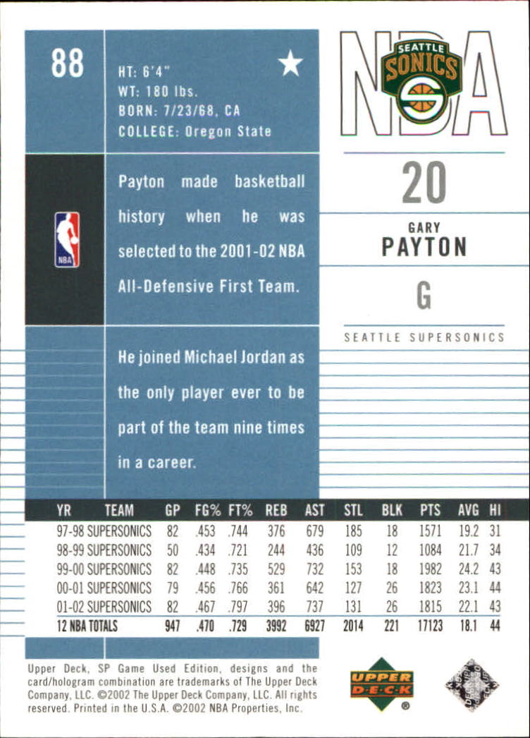 2002-03 SP Game Used #88 Gary Payton back image