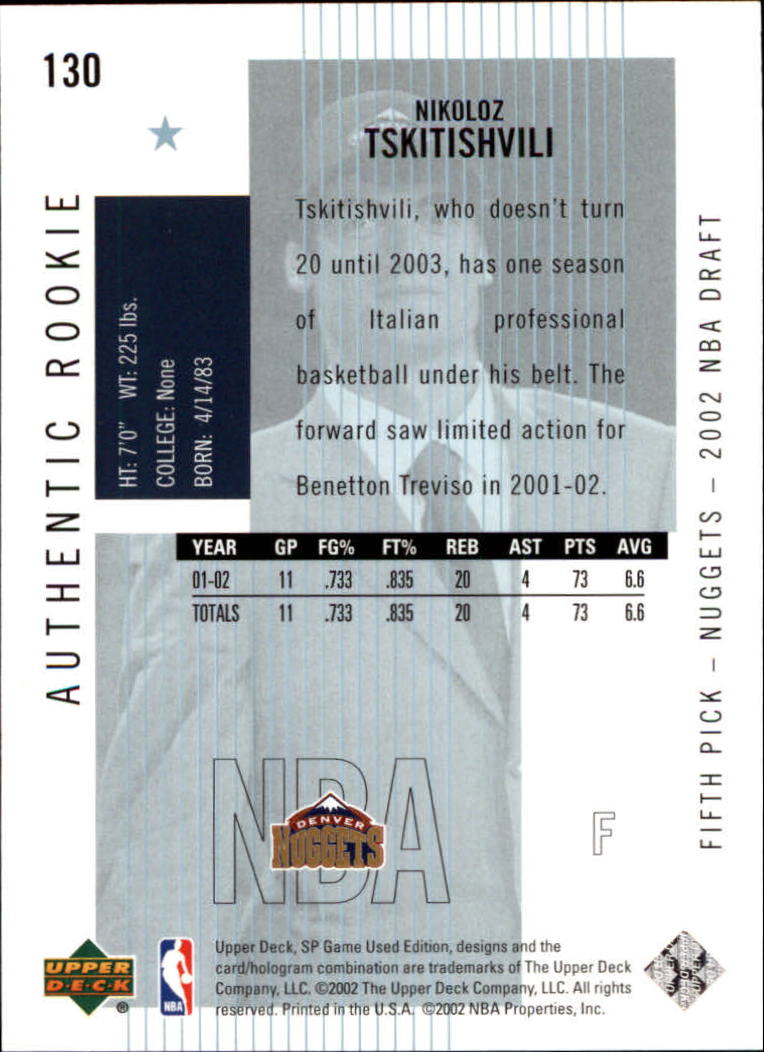 2002-03 SP Game Used #130 Nikoloz Tskitishvili RC back image