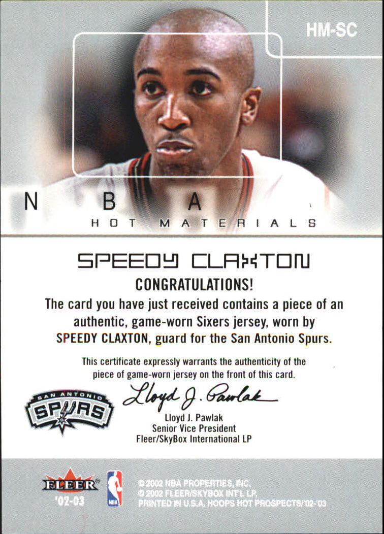 2002-03 Hoops Hot Prospects Hot Materials #12 Speedy Claxton back image