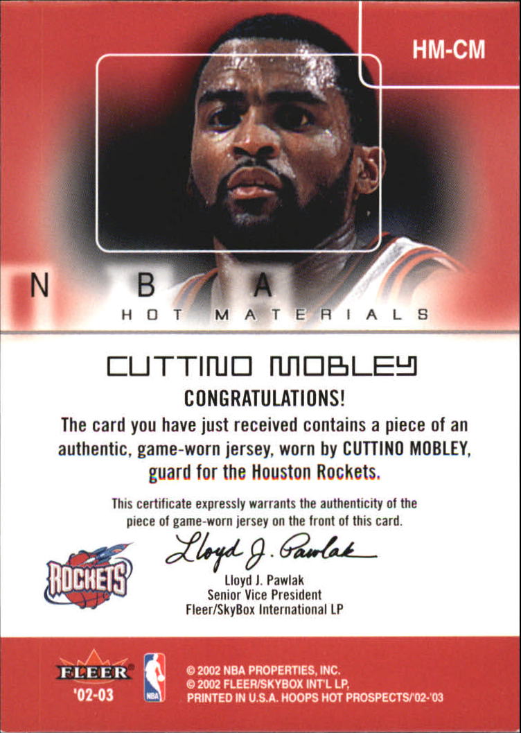 2002-03 Hoops Hot Prospects Hot Materials #20 Cuttino Mobley back image