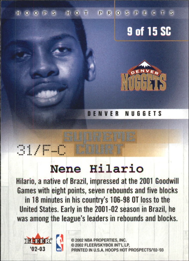 2002-03 Hoops Hot Prospects Supreme Court #9 Nene Hilario back image