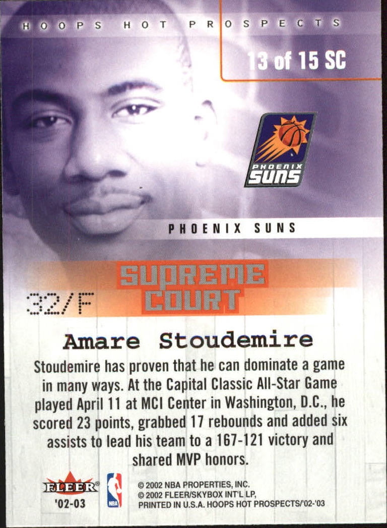 2002-03 Hoops Hot Prospects Supreme Court #13 Amare Stoudemire back image