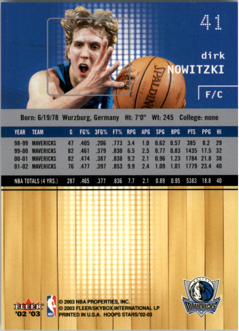 2002-03 Hoops Stars #41 Dirk Nowitzki back image