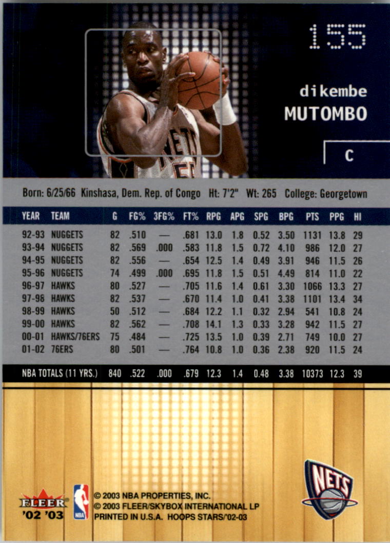 2002-03 Hoops Stars #155 Dikembe Mutombo back image