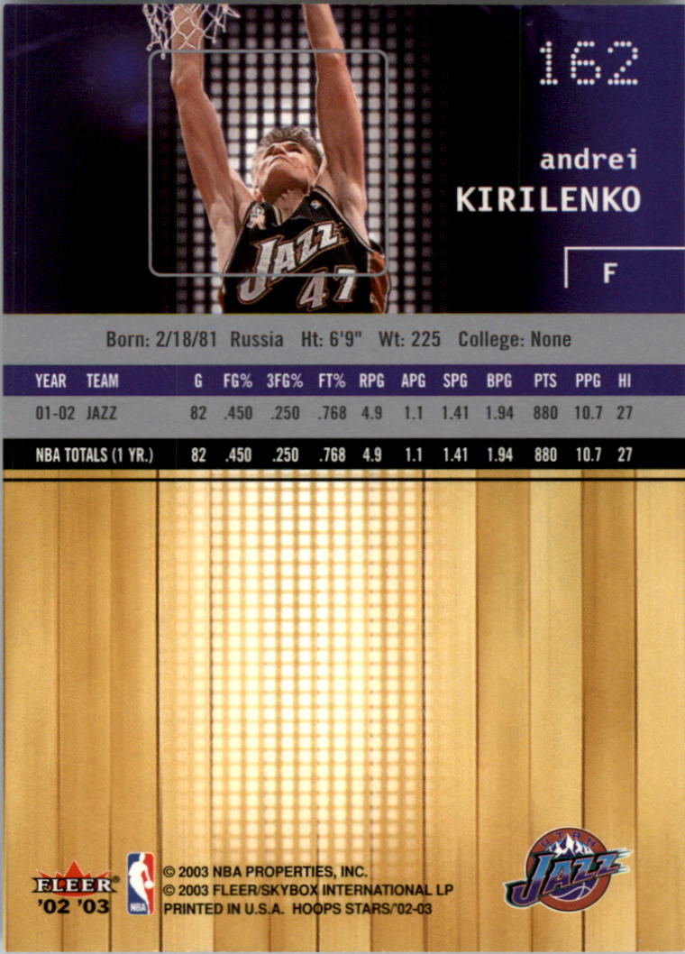 2002-03 Hoops Stars #162 Andrei Kirilenko back image