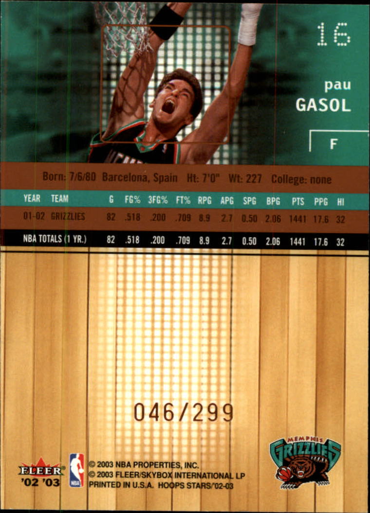 2002-03 Hoops Stars Five-Star #16 Pau Gasol back image